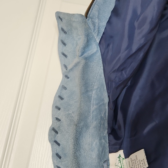 Quaker Factory blue leather embroidered sunflower jacket zipper size medium - Picture 14 of 14